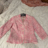 Vintage Gingham Tweed Pom-Pom Blazer