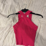 Criss-Cross Halter Ribbed Knit Top