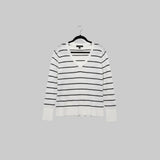 Horizontal Striped V-Neck Lightweight Knit Sweater