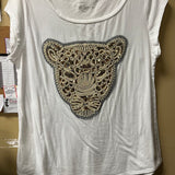 Women's White T-Shirt with Embellished Animal Design