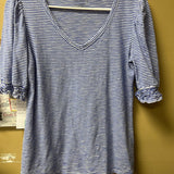 Blue and White Striped Casual Top