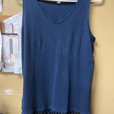 Navy Blue Sleeveless Top with Fringe Hem