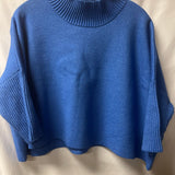 Blue Knit Sweater with High Collar
