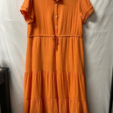 Women's Orange Button-Up Tiered Dress