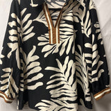 Jodifl Black and Cream Leaf Print Blouse M