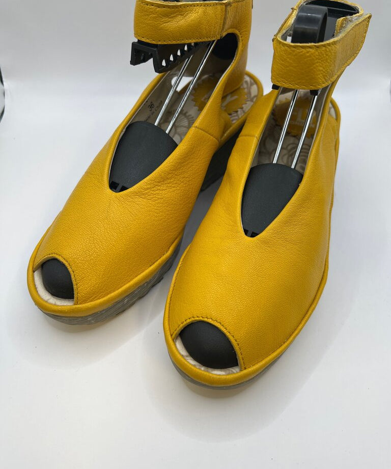 Fly London Yellow Open-Toe Heeled Sandals