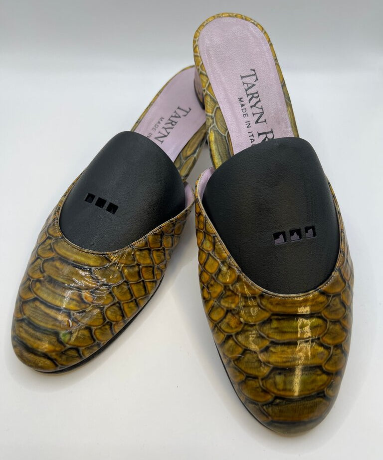 Taryn Rose Yellow Faux Crocodile Mules