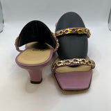 Salvatore Ferragamo Lavender Open Toe Slide Heels with Gold Chain Accents