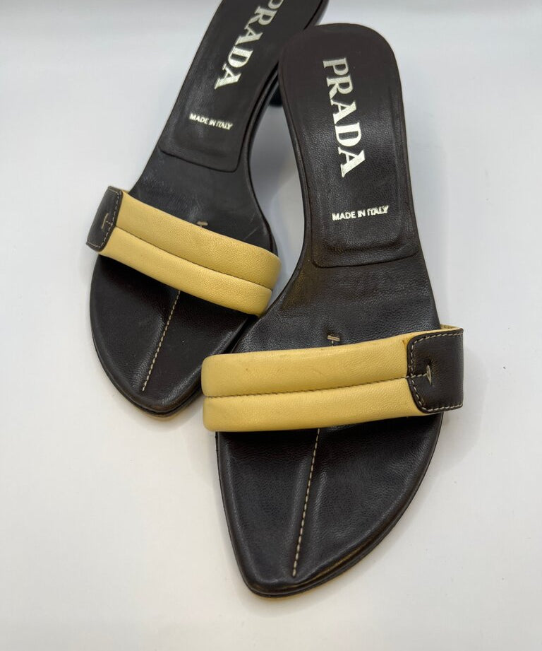 Prada Yellow and Black Heeled Sandals