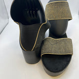 Charleston Shoe Co. Black and Gold Open Toe Platform Sandals
