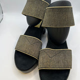 Charleston Shoe Co. Black and Gold Open Toe Platform Sandals