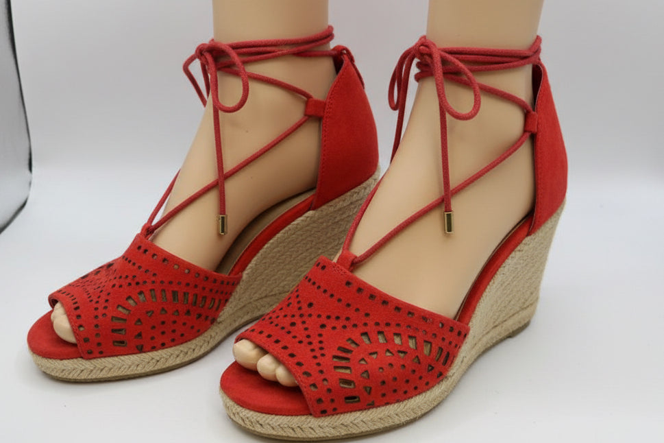 Unisa Red Espadrille Heels with Cutout Design