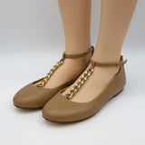 J Crew Tan Flat Shoes with Chain Detail