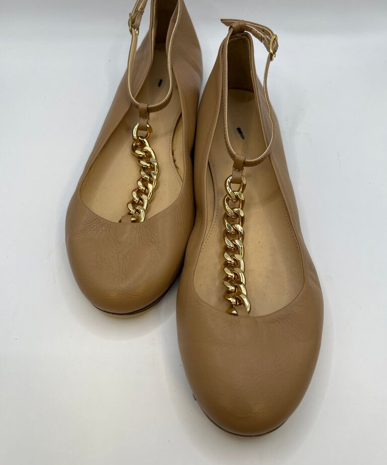 J Crew Tan Flat Shoes with Chain Detail