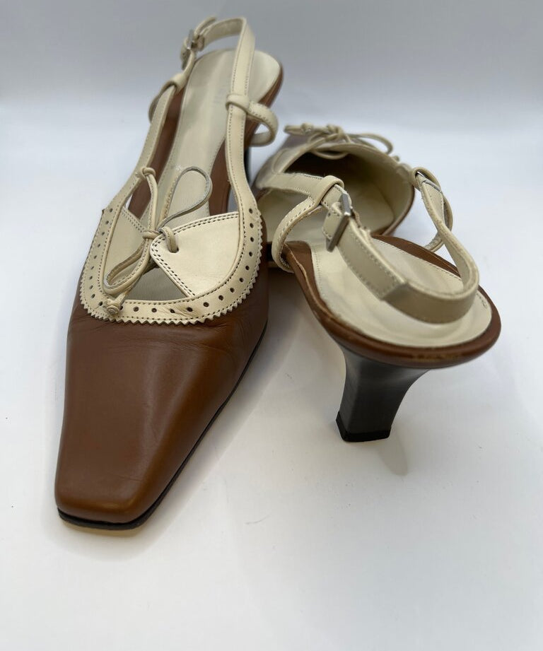 Amafli Brown and Cream Slingback Heels