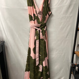Women's Pink and Green Wrap Dress